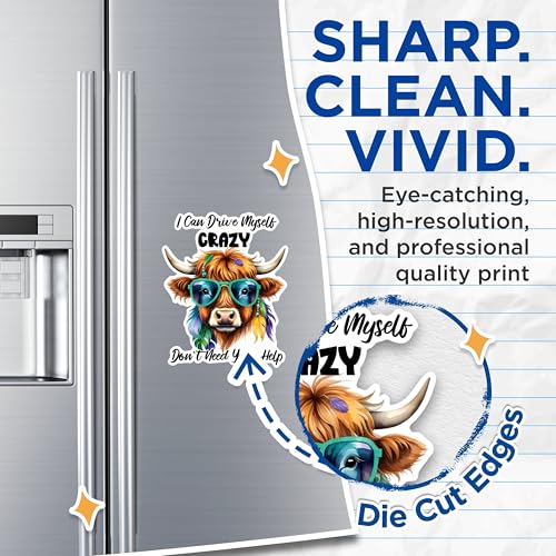 (2 Pack) Funny Highland Cow Magnets - Crazy Cow Quote Magnets - Animal Pun Magnets for Fridge and Office Decor- 5" On Longest Side - for Fridges, Toolboxes, Cars - Made in USA - MAG2933