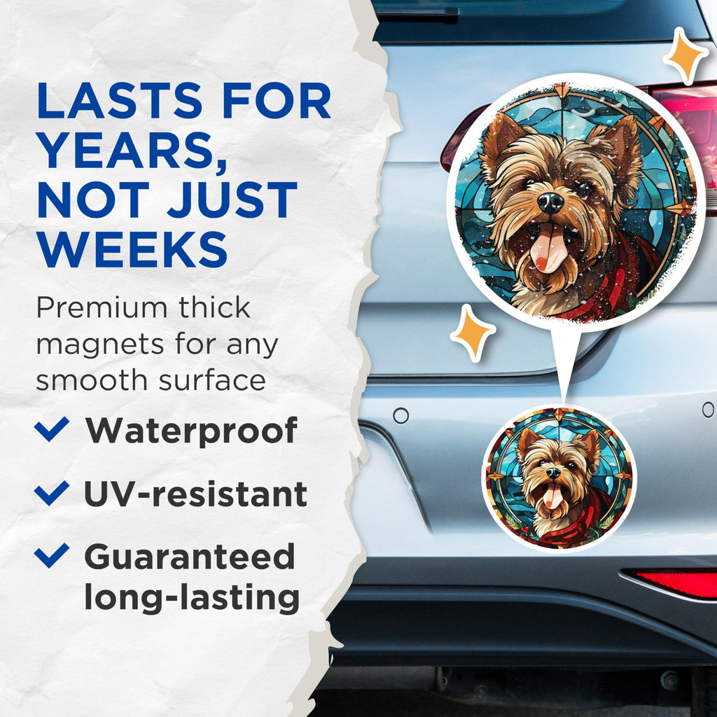 (2 Pack) Yorkie Stained Glass Magnets - Dog Lover Refrigerator Decor - Pet Art Holiday Home Accents - 5 Inches On Longest Side - Thick Durable Magnet - Made in USA - MAG27394