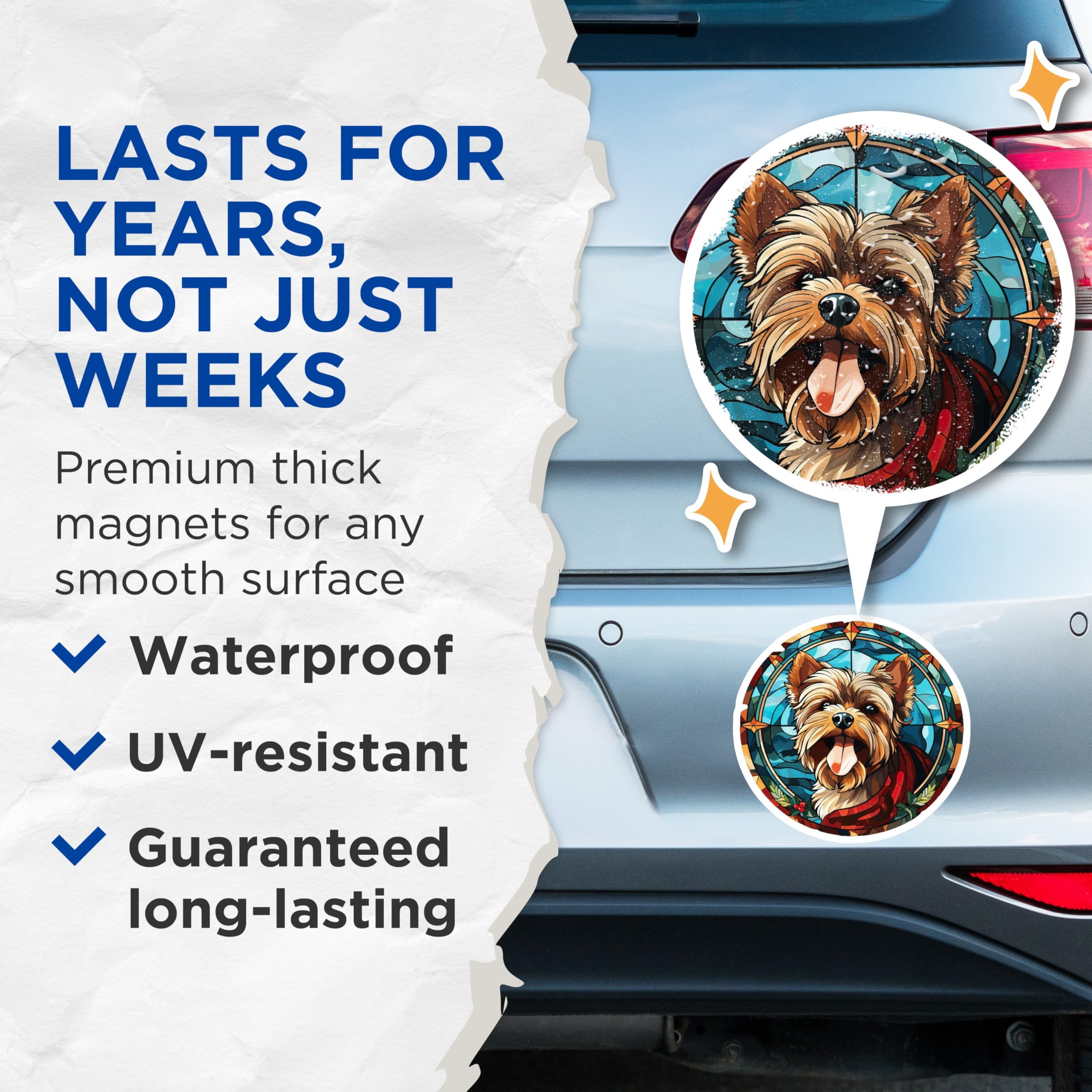(2 Pack) Yorkie Stained Glass Magnets - Dog Lover Refrigerator Decor - Pet Art Holiday Home Accents - 5 Inches On Longest Side - Thick Durable Magnet - Made in USA - MAG27394