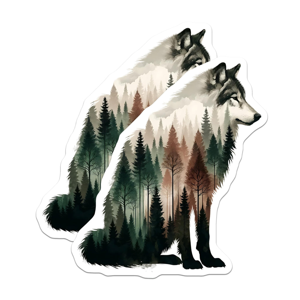 (2 Pack) Wolf Silhouette Magnets - Forest Scene Design - Wildlife Home Decor - 5" On Longest Side - Premium Magnet - for Cars, Refrigerators, Toolboxes, Lockers - Made in USA - MAG16118