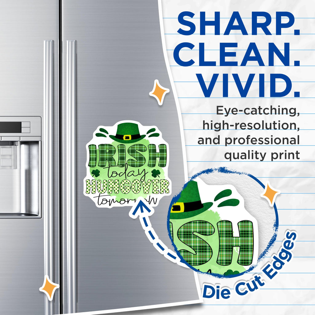 (2 Pack) Irish Today Hungover Tomorrow Magnets - St Patricks Day Celebration Humor - Green Shamrock Leprechaun Hat - 5 Inches On Longest Side - Thick Durable Magnet - Made in USA - MAG20822
