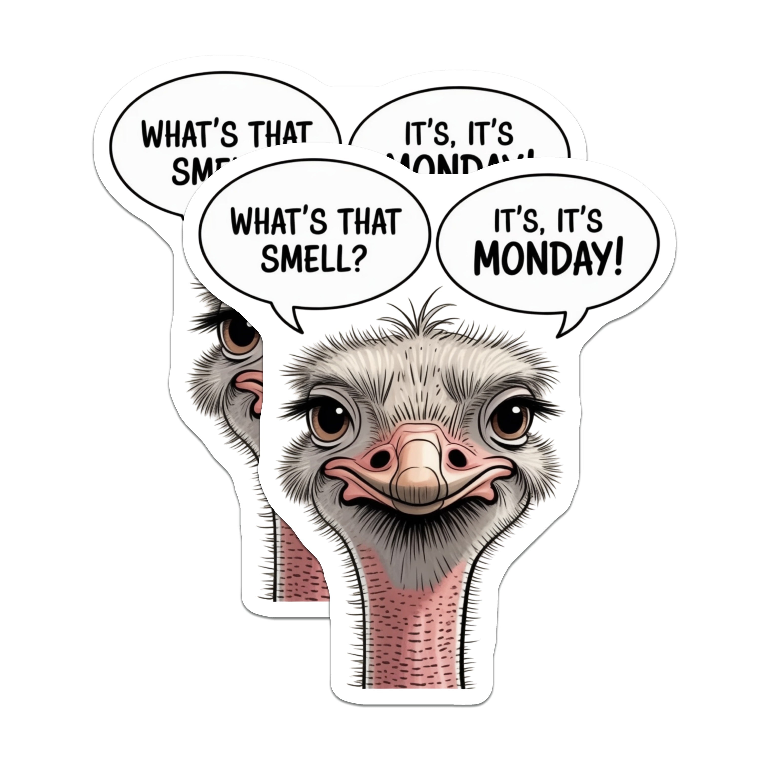(2 Pack) Ostrich Monday Magnets - Funny Work Humor Decor - Relatable Fridge Gag - Bird Lover Office Accessory - 5 Inches On Longest Side - Thick Durable Magnet - Made in USA - MAG39075
