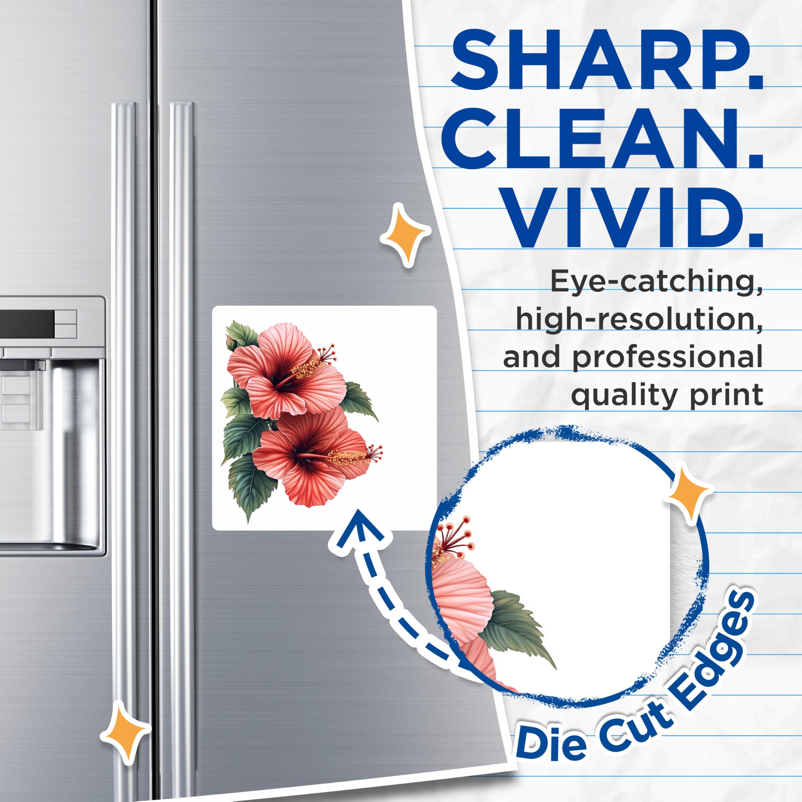 (2 Pack) Hibiscus Flower Magnets - Tropical Floral Decor - Summer Refrigerator Magnets - Botanical Art for Kitchen - 5 Inches On Longest Side - Thick Durable Magnet - Made in USA - MAG29414