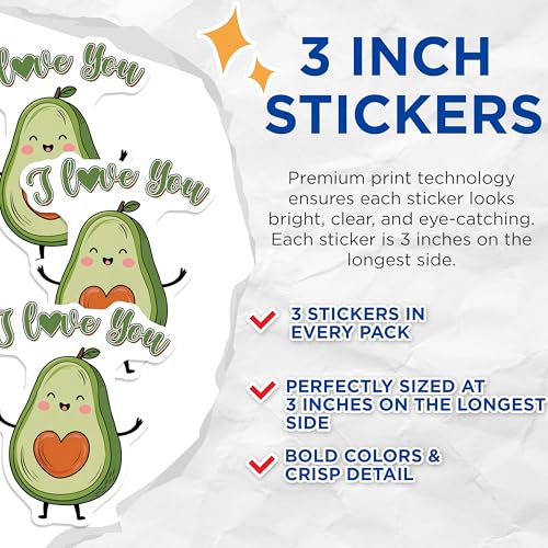 (3 Pack) Avocado Decals - I Love You - Laptop Decal - Cute Decals - 3 Inches On Longest Side - Easy Peel & Apply - Made in USA - 3MCS7142