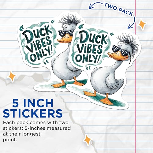 (2 Pack) Duck Vibes Only Stickers - 5" On Longest Side - Sticks to Smooth Flat Surfaces - Made in USA - BMCS8550 - BMCS8550