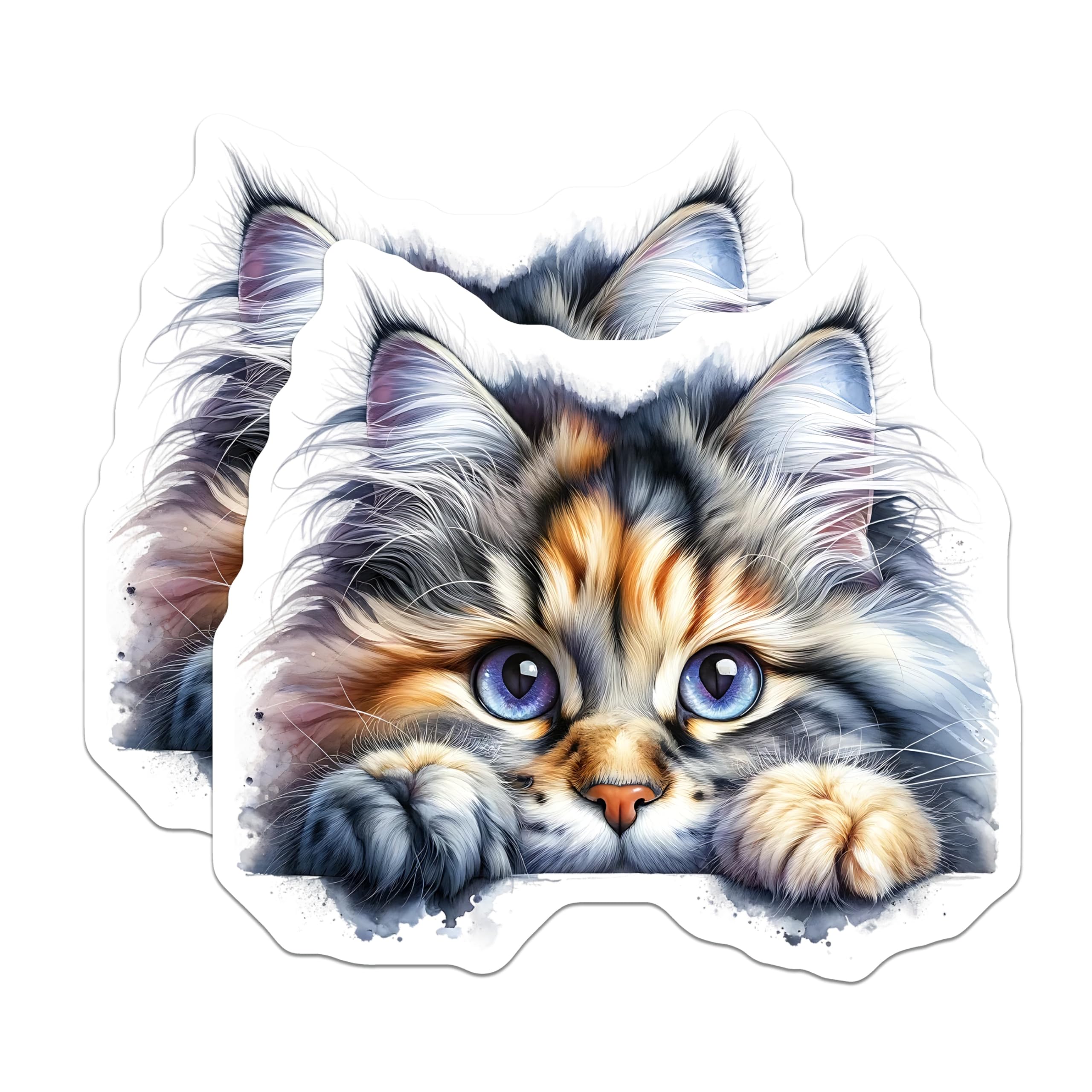 (2 Pack) Cute Calico Cat Magnets - Kitten Decor - Feline Refrigerator Decoration - 5" On Longest Side - Premium Magnet - for Cars, Refrigerators, Toolboxes, Lockers - Made in USA - MAG16076