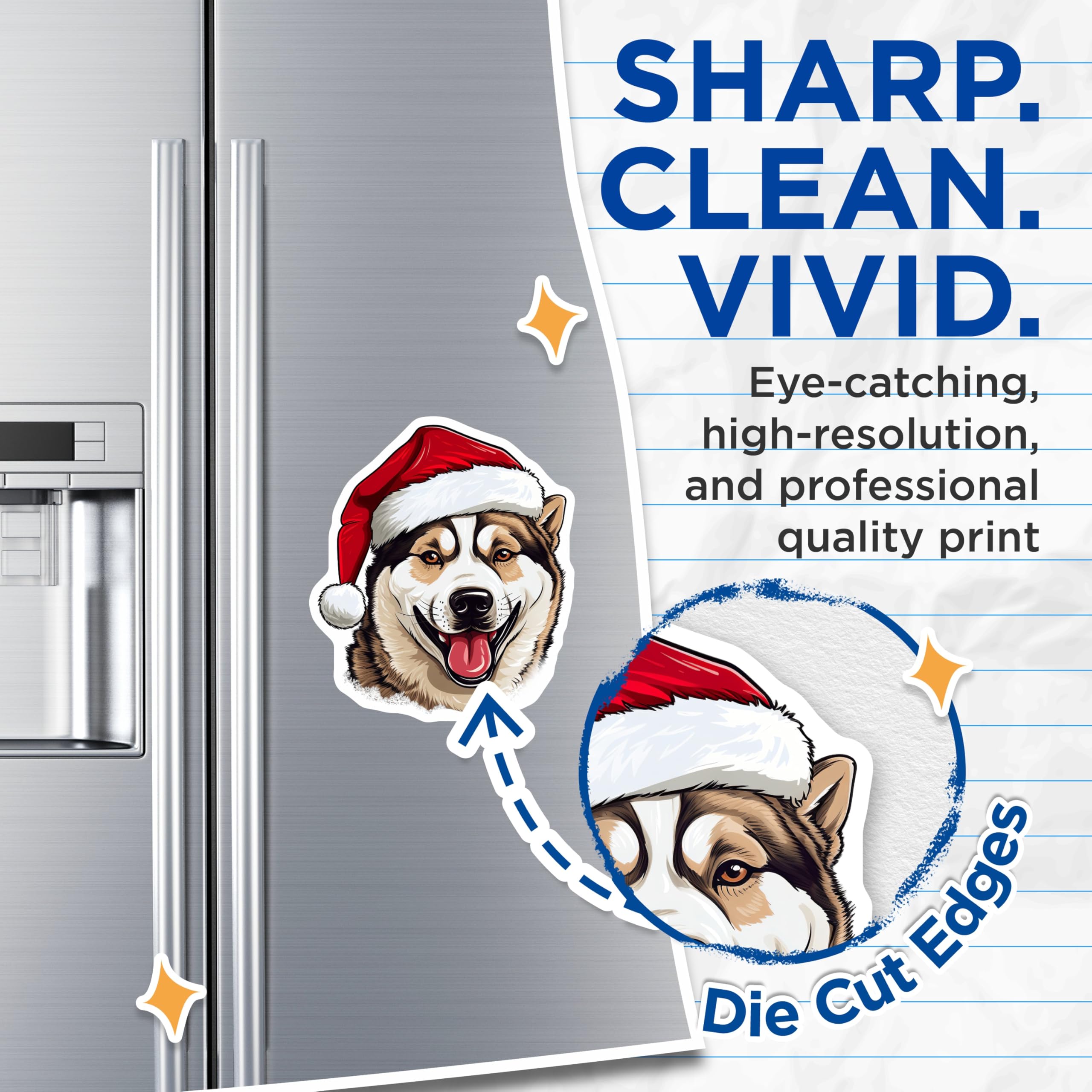 (2 Pack) Christmas Husky Magnets - Santa Hat Dog Holiday Decoration - Festive Winter Refrigerator Locker Vehicle Magnet - 5 Inches On Longest Side - Thick Durable Magnet - Made in USA - MAG24534