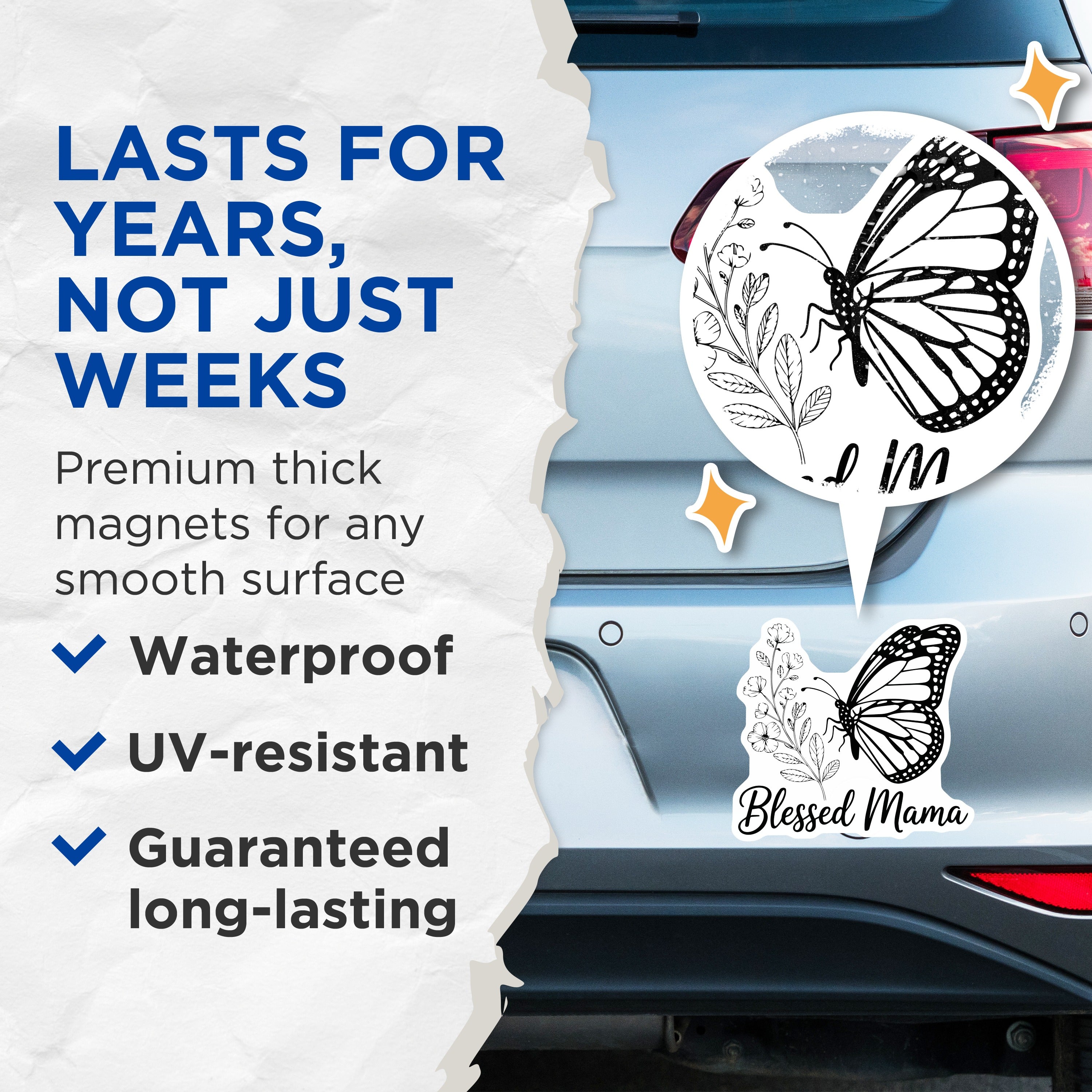 (2 Pack) Blessed Mama Magnets - Butterfly Floral Decor - New Motherhood Affirmation - 5 Inches On Longest Side - Thick Durable Magnet - Made in USA - MAG38324