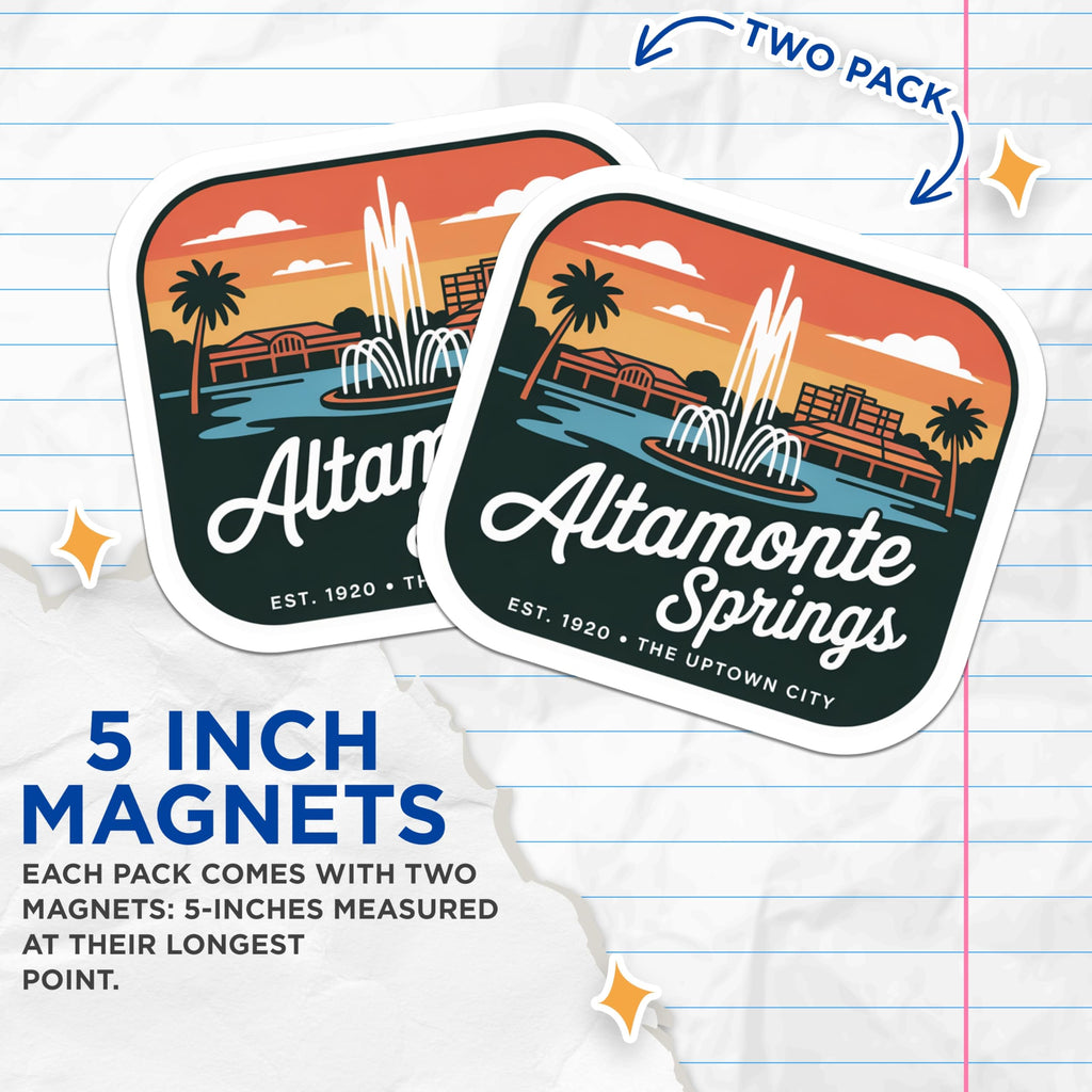 (2 Pack) Altamonte Springs Magnets - Florida Travel Souvenir - Hometown Pride - 5" On Longest Side - Premium Magnet - for Cars, Refrigerators, Toolboxes, Lockers - Made in USA - MAG17854
