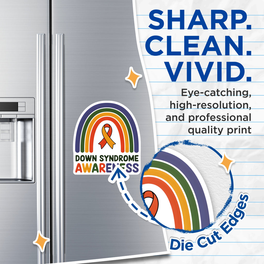 (2 Pack) Down Syndrome Awareness Magnets - Trisomy 21 Support Rainbow Ribbon - Special Needs Family Advocacy - 5 Inches On Longest Side - Thick Durable Magnet - Made in USA - MAG38392