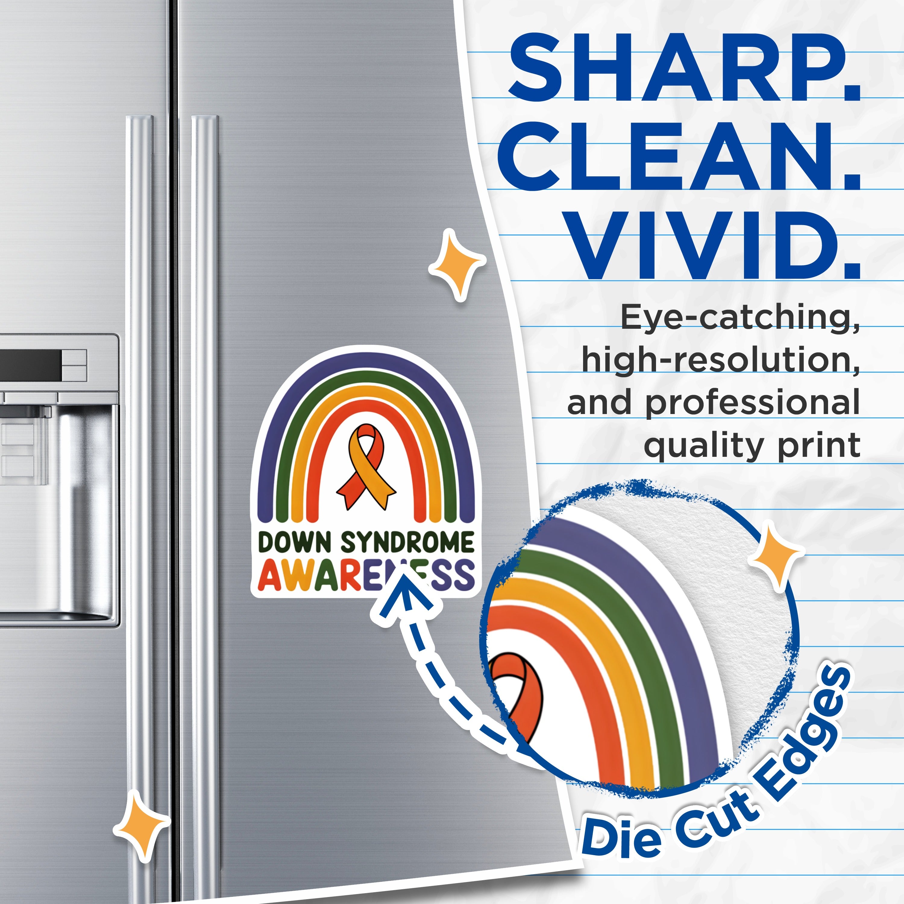 (2 Pack) Down Syndrome Awareness Magnets - Trisomy 21 Support Rainbow Ribbon - Special Needs Family Advocacy - 5 Inches On Longest Side - Thick Durable Magnet - Made in USA - MAG38392