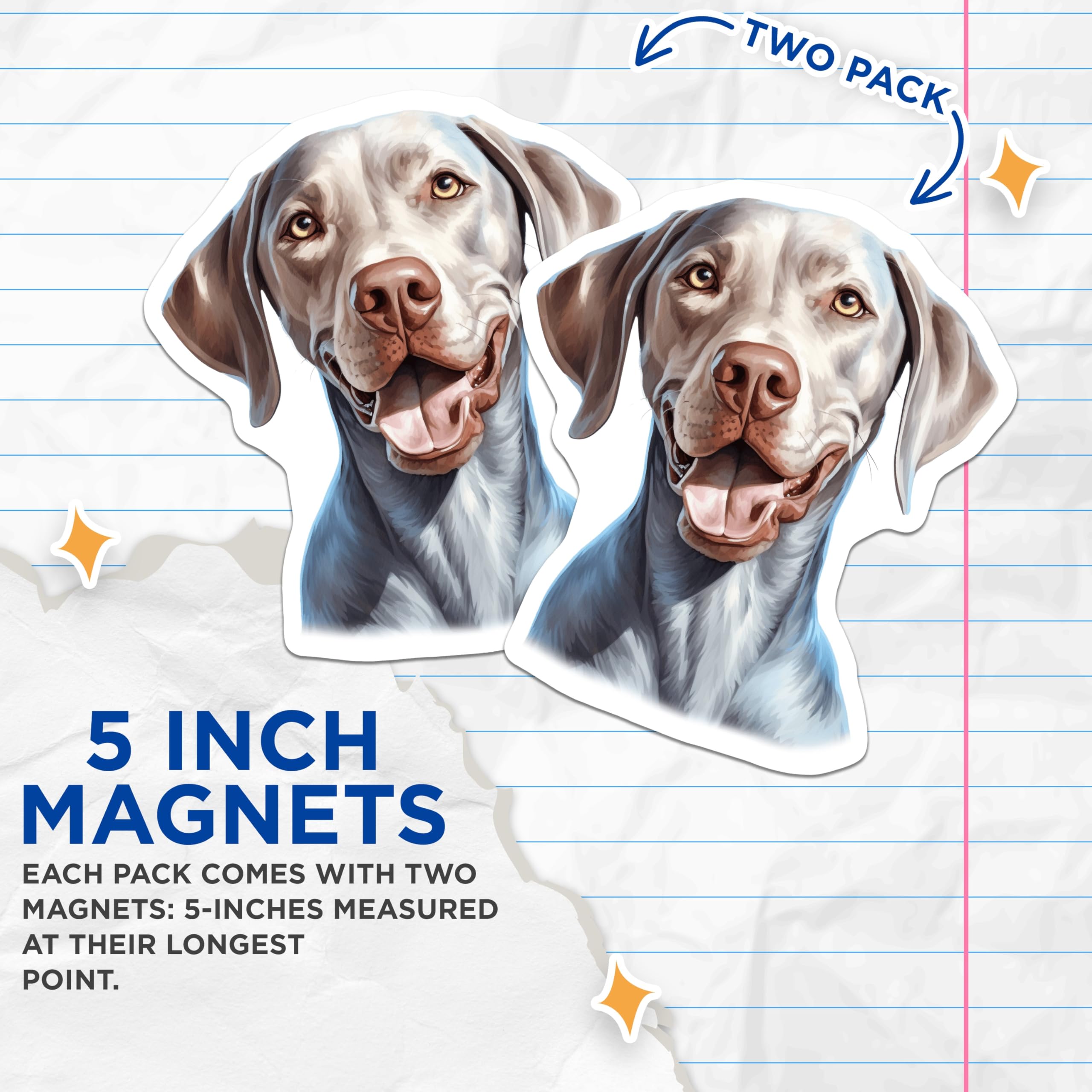 (2 Pack) Weimaraner Dog Magnets - Pet Lover Refrigerator Decor - Weimaraner Art - 5 Inches On Longest Side - Thick Durable Magnet - Made in USA - MAG29662