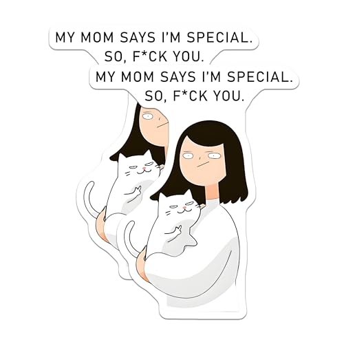 (2 Pack) Funny Cat Stickers - My Mom Says I'm Special - Sarcastic Humor - 5" On Longest Side - Sticks to Smooth Flat Surfaces - Made in USA - BMCS7827