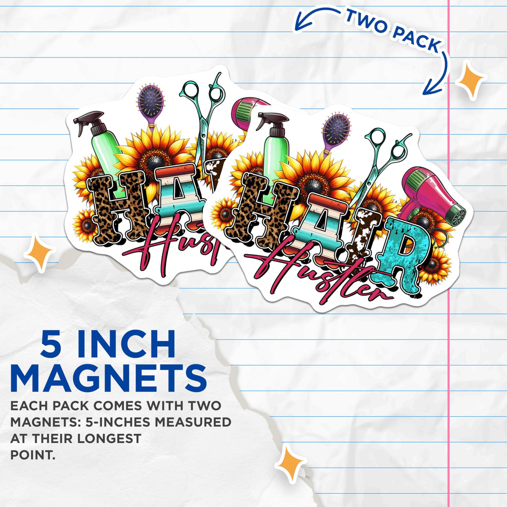 (2 Pack) Hair Dresser Magnets - Hair Stylist Accessories - Hairstylist Salon Decor - 5" On Longest Side - for Cars, Fridges, Toolboxes - Made in USA - MAG7567
