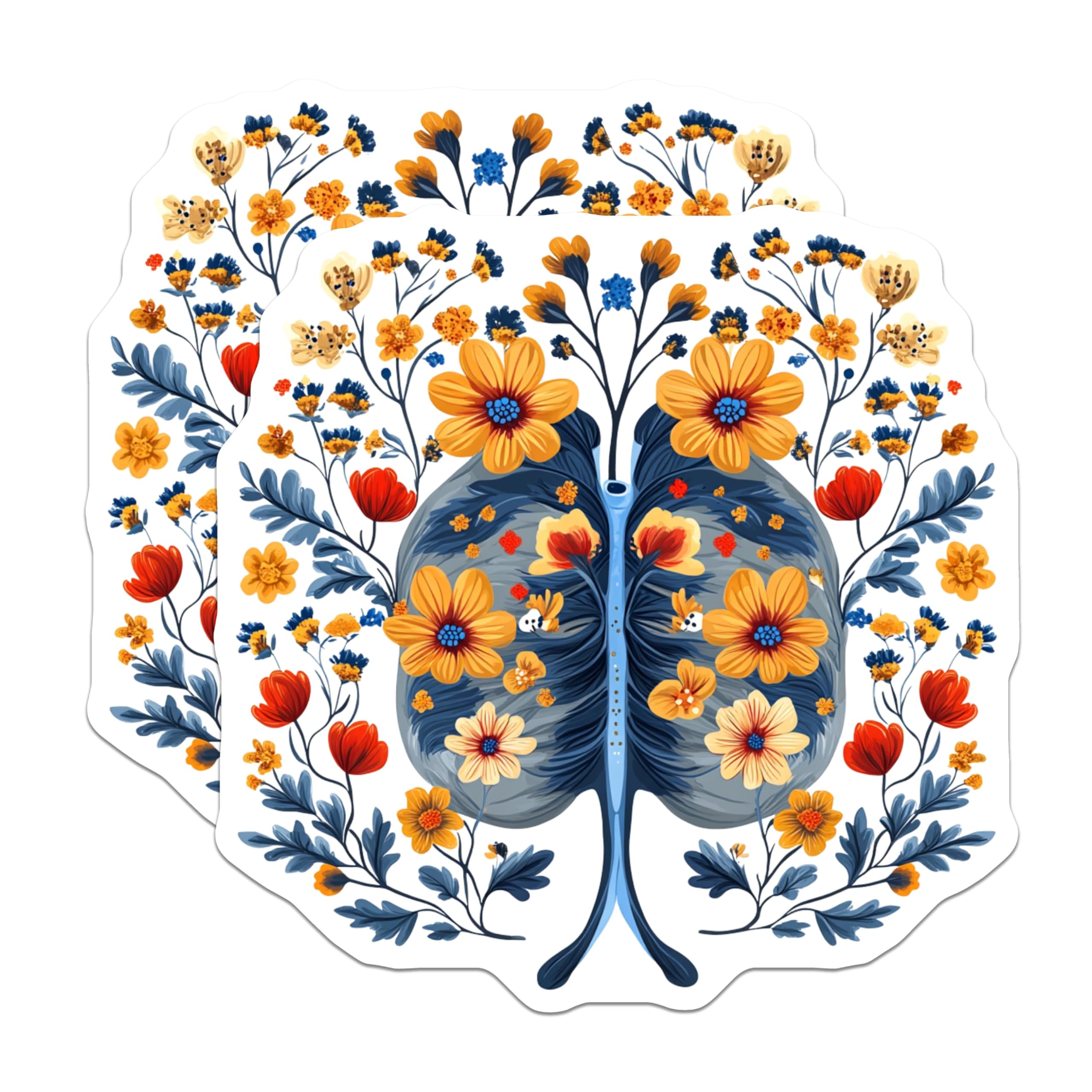 (2 Pack) Floral Lungs Magnets - Doctor Nurse Appreciation - Anatomical Art Decor - Medical Student - 5 Inches On Longest Side - Thick Durable Magnet - Made in USA - MAG26676