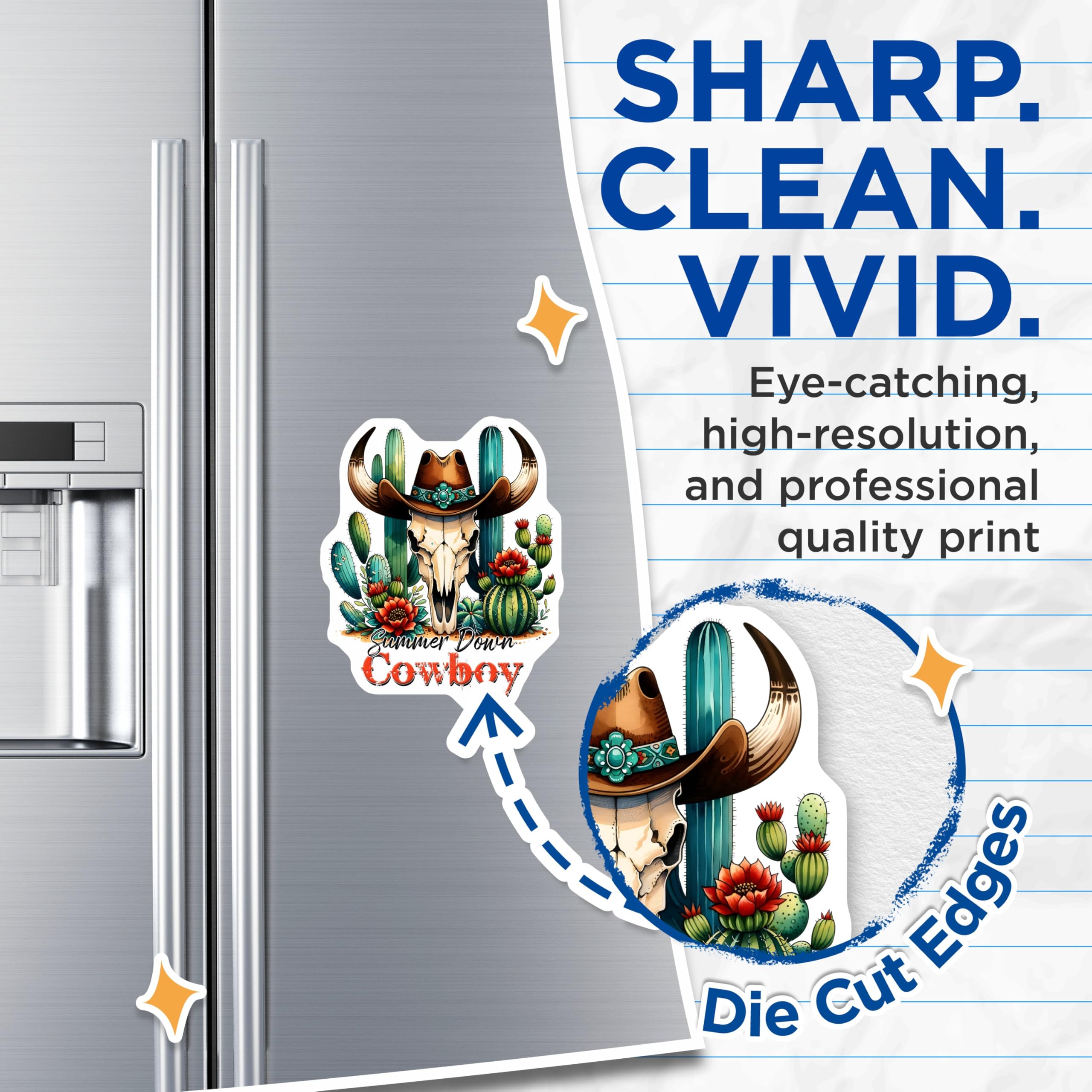 (2 Pack) Cowboy Skull Magnets - Cactus Decor - Western Magnets for Fridge - 5" On Longest Side - Premium Magnet - for Cars, Refrigerators, Toolboxes, Lockers - Made in USA - MAG15176