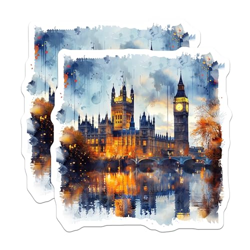 (2 Pack) London Landmark Stickers - Big Ben Stickers - London Architecture Stickers - 5" On Longest Side - Sticks to Smooth Flat Surfaces - Made in USA - BMCS5182