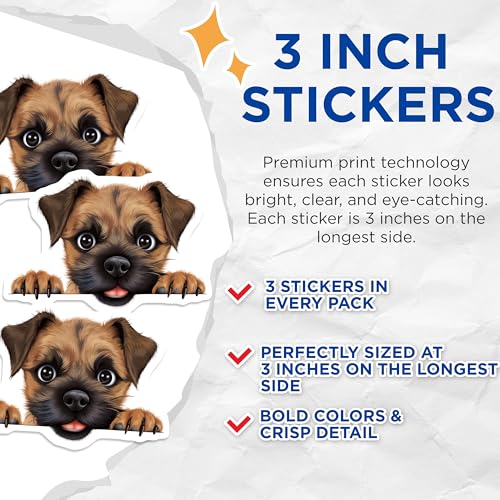 (3 Pack) Border Terrier Decals - Puppy Dog Stickers - Laptop Decor - 3 Inches On Longest Side - Easy Peel & Apply - Made in USA - 3MCS8645