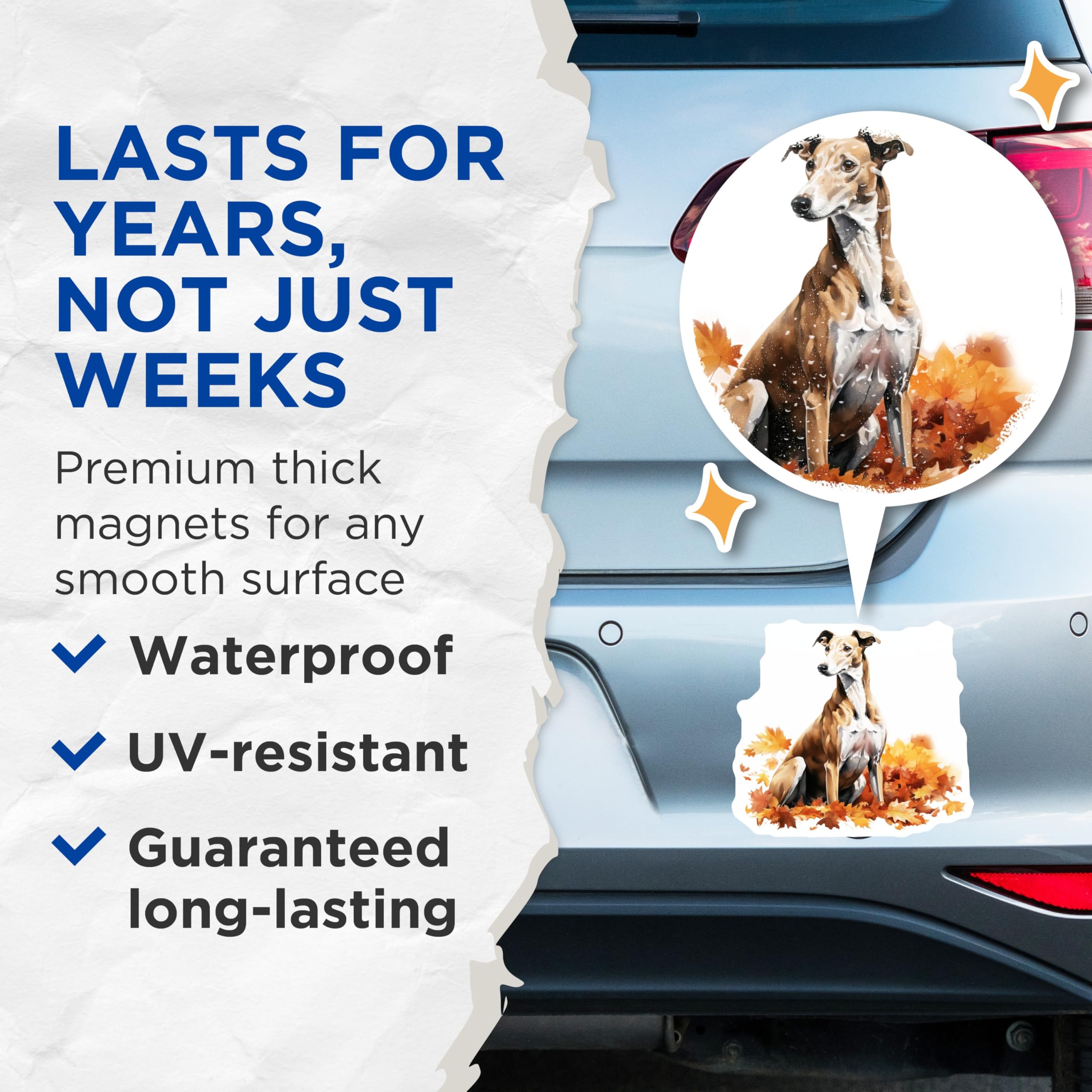(2 Pack) Greyhound Dog Magnets - Autumn Fall Decor - Sighthound Pet Art - 5 Inches On Longest Side - Thick Durable Magnet - Made in USA - MAG26516