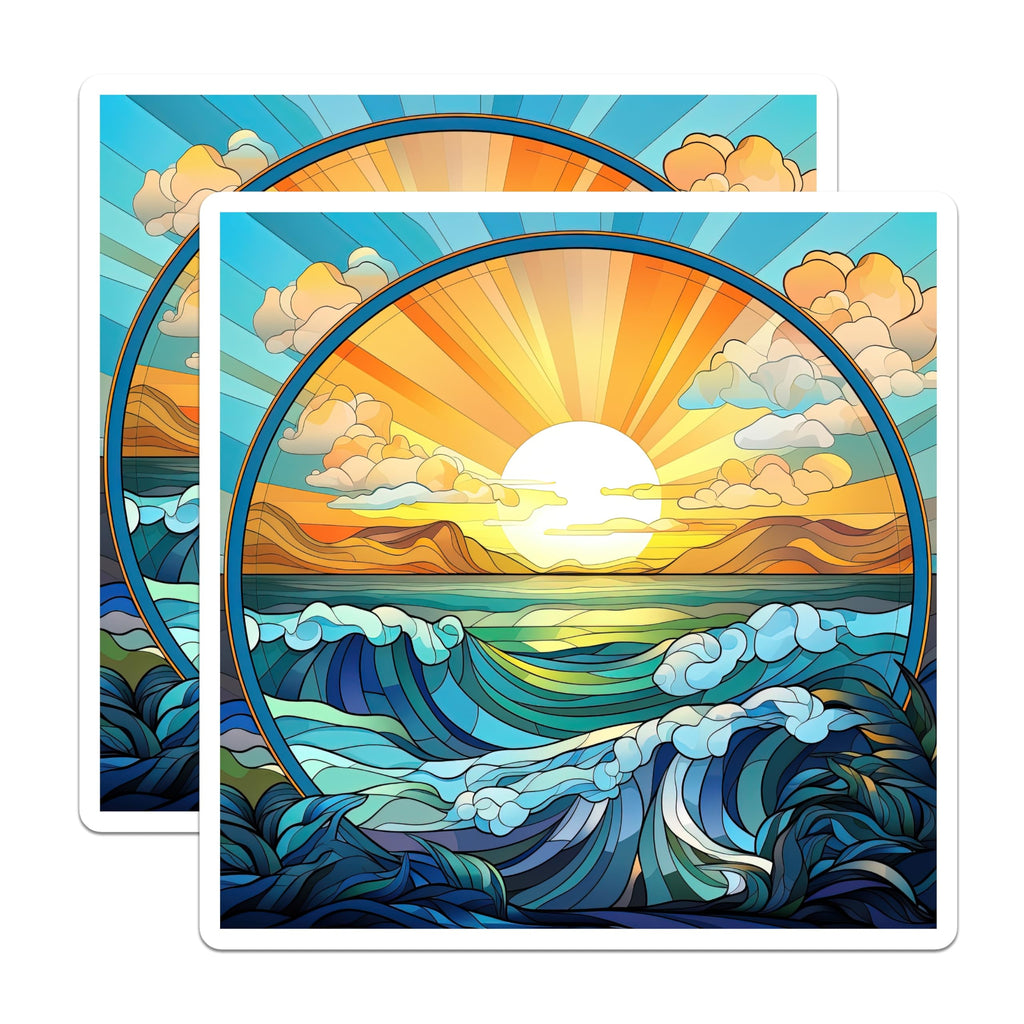 (2 Pack) Stained Glass Ocean Magnets - Sunset Beach Decor - Coastal Home Accent Art - 5 Inches On Longest Side - Thick Durable Magnet - Made in USA - MAG26867