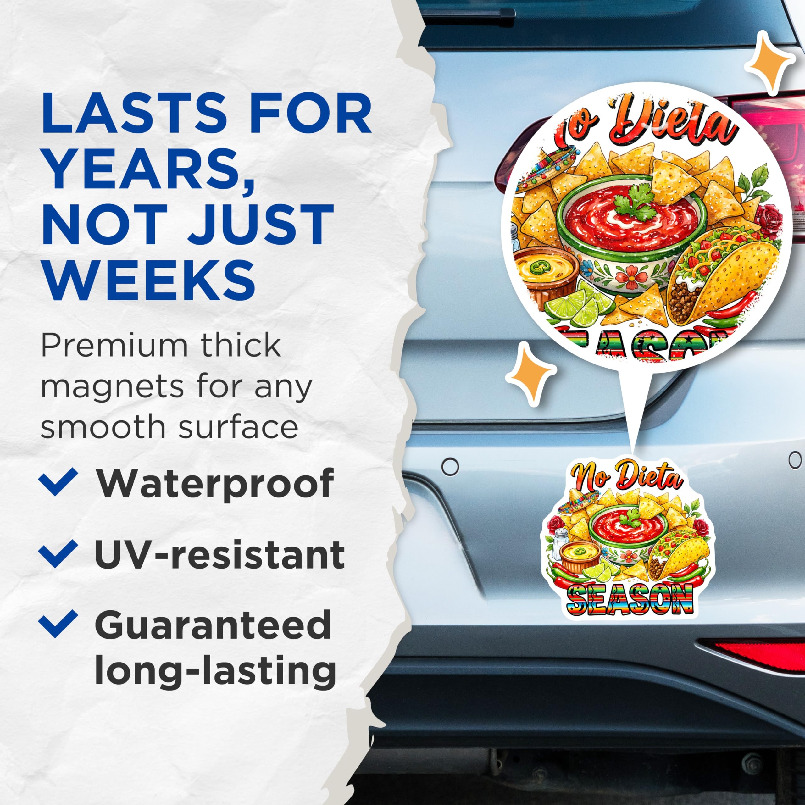(2 Pack) No Dieta Season Magnets - Mexican Food Decor - Funny Kitchen Accessory - Taco Lover Item - 5 Inches On Longest Side - Thick Durable Magnet - Made in USA - MAG27170