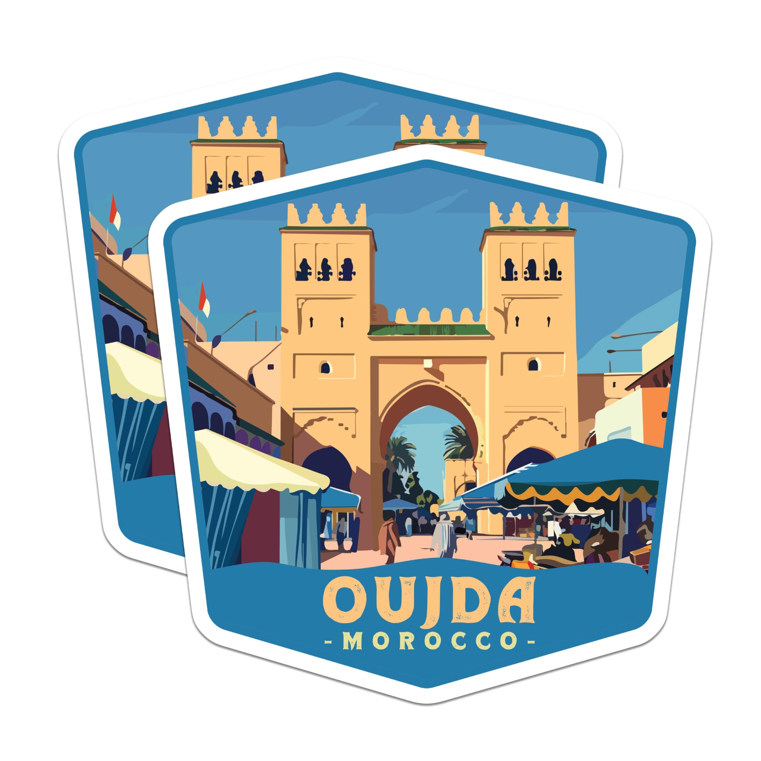 (2 Pack) Oujda Morocco Travel Magnets - Moroccan City Gate Historic Archway Scene - North Africa Souvenir Refrigerator Decor - 5 Inches On Longest Side - Thick Durable Magnet - Made in USA - MAG20096