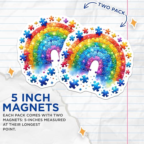 (2 Pack) Rainbow Puzzle Magnets - Fun Decor for Home Office - 5" On Longest Side - for Cars, Fridges, Toolboxes - Made in USA - MAG7899
