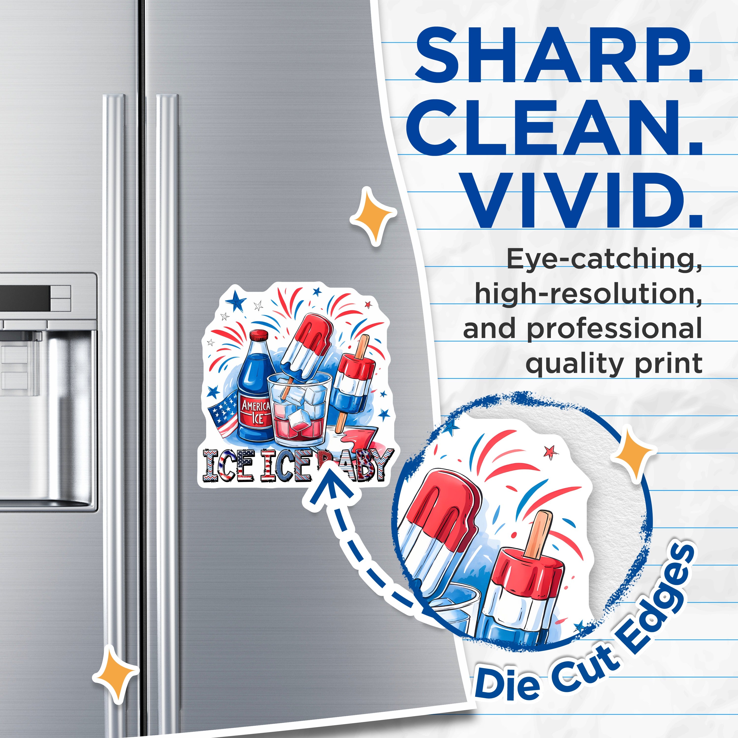 (2 Pack) 4th of July Magnets - Patriotic Ice Pop - Summer Fridge Decor - 5 Inches On Longest Side - Thick Durable Magnet - Made in USA - MAG38777