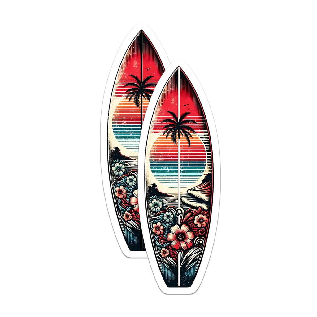 (2 Pack) Surfboard Magnets - Tropical Beach Art - Retro Summer Vibe Magnets - 5" On Longest Side - Premium Magnet - for Cars, Refrigerators, Toolboxes, Lockers - Made in USA - MAG15490