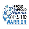 (2 Pack) Proud Mama of A T1D Warrior Stickers - Diabetes Awareness Stickers - Type 1 Diabetes Warrior Stickers - 5" On Longest Side - Sticks to Smooth Flat Surfaces - Made in USA - BMCS3822