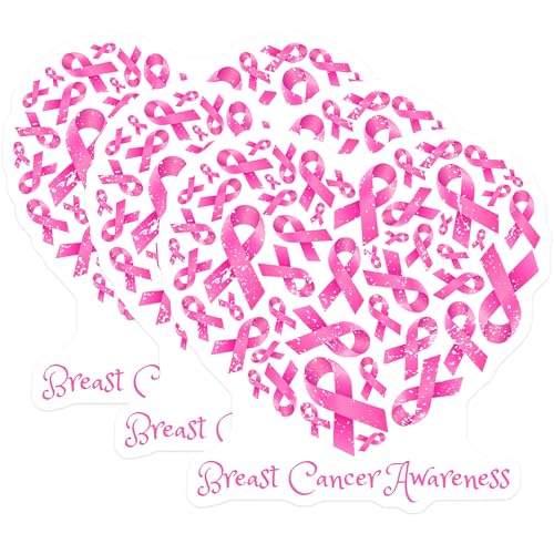 (3 Pack) Breast Cancer Decals - Pink Ribbon Decals - Laptop Decal - 3 Inches On Longest Side - Easy Peel & Apply - Made in USA - 3MCS2148