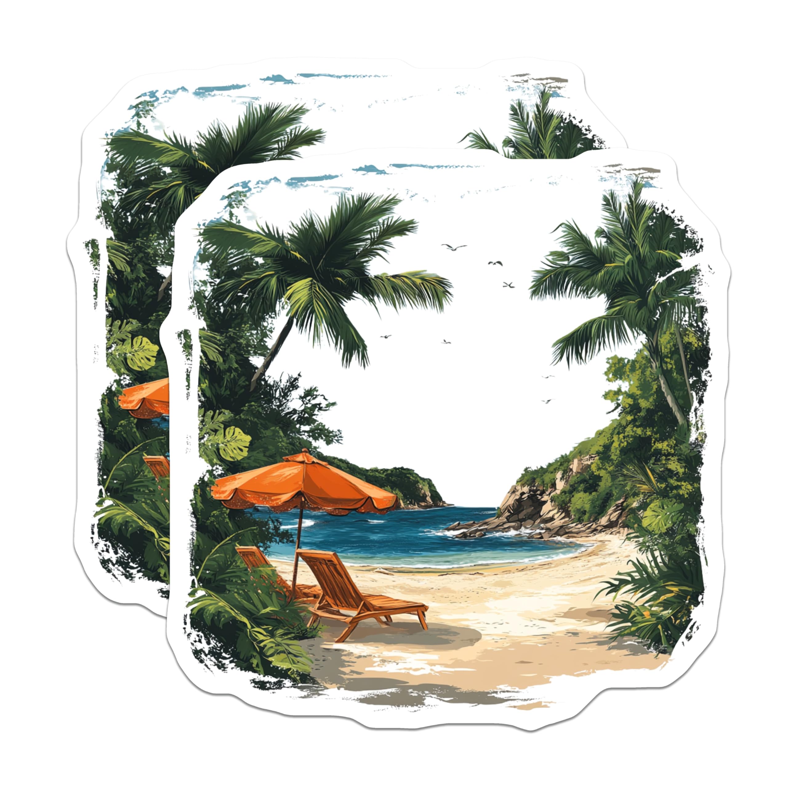 (2 Pack) Tropical Beach Scene Magnets - Vacation Vibes Decor - Island Getaway Art - 5 Inches On Longest Side - Thick Durable Magnet - Made in USA - MAG26564