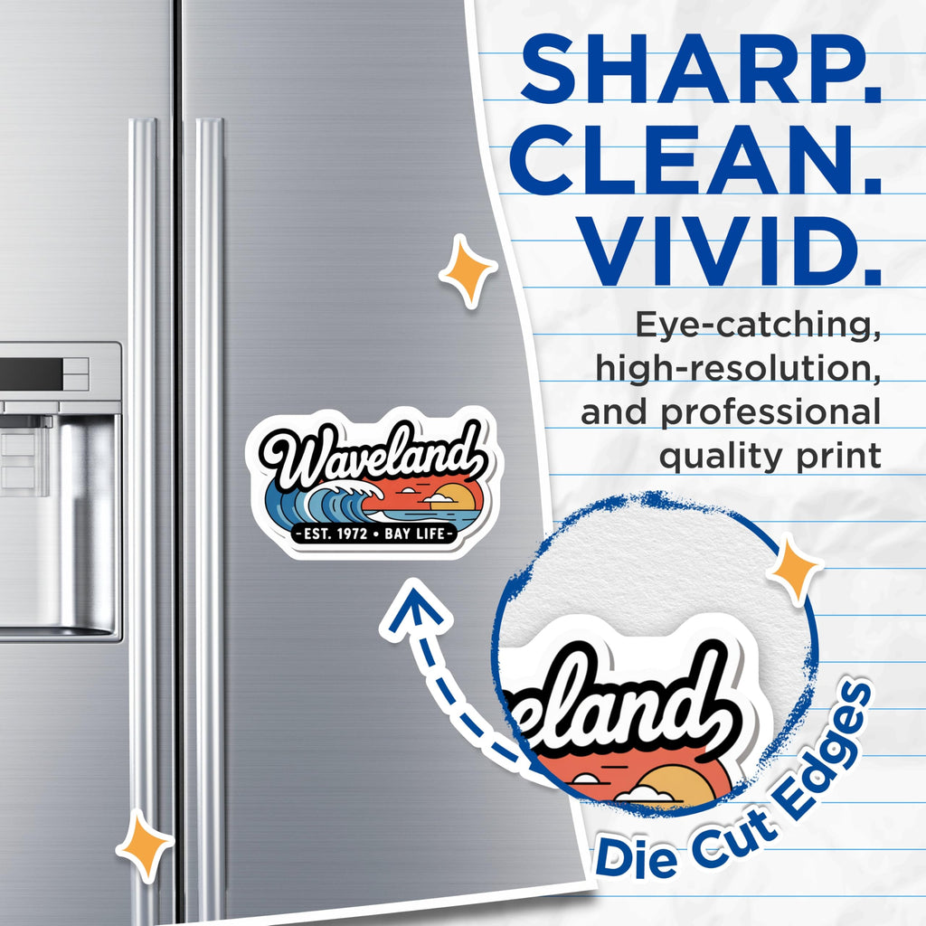 (2 Pack) Waveland Magnets - Bay Life - Retro Wave Magnets - 5" On Longest Side - Premium Magnet - for Cars, Refrigerators, Toolboxes, Lockers - Made in USA - MAG18202