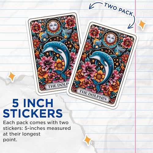 (2 Pack) The Dolphin Stickers - Floral Design Stickers - Ocean-Themed Art Stickers - 5" On Longest Side - Sticks to Smooth Flat Surfaces - Made in USA - BMCS4453