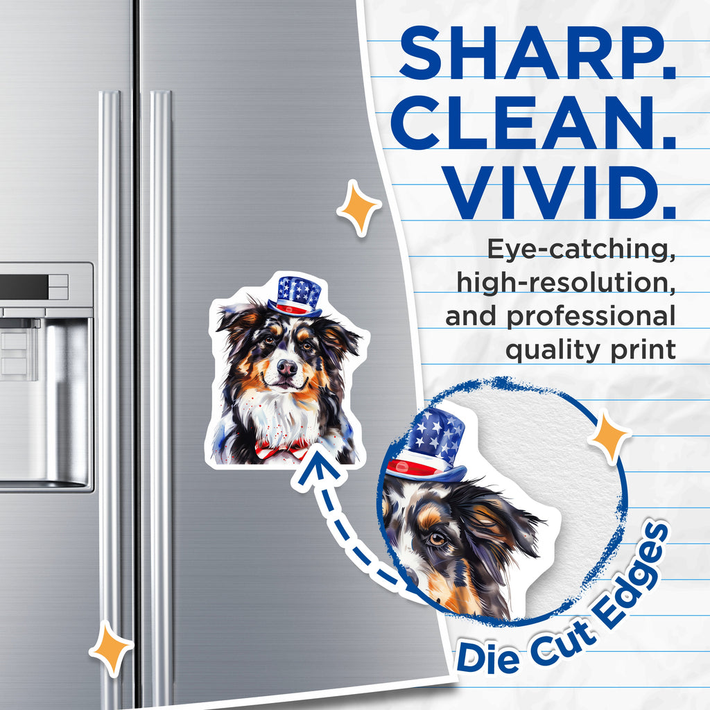 (2 Pack) Patriotic Australian Shepherd Magnets - American Flag Dog Decor - Fourth of July Home Accent - 5 Inches On Longest Side - Thick Durable Magnet - Made in USA - MAG38660