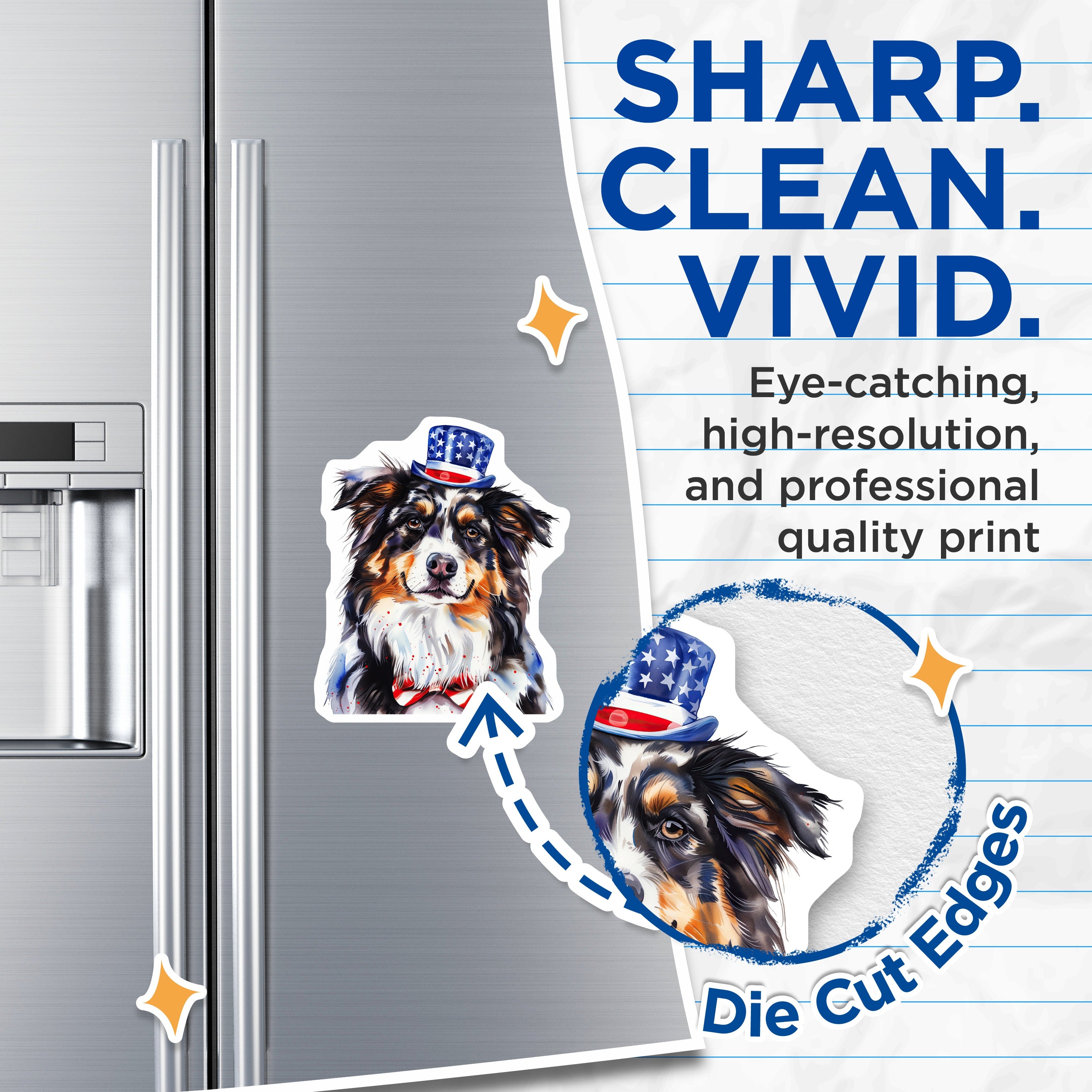(2 Pack) Patriotic Australian Shepherd Magnets - American Flag Dog Decor - Fourth of July Home Accent - 5 Inches On Longest Side - Thick Durable Magnet - Made in USA - MAG38660