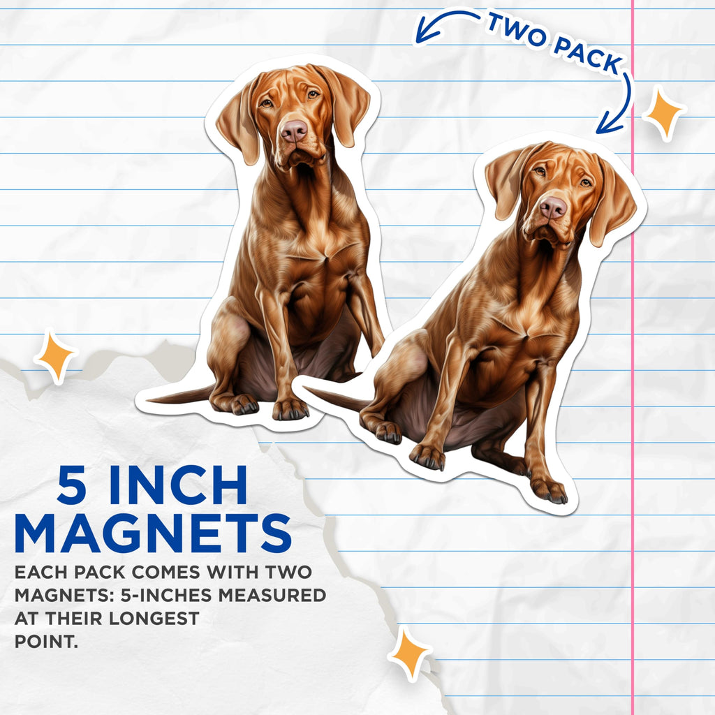 (2 Pack) Vizsla Dog Magnets - Loyal Hunting Dog Breed - Dog Mom Dad Fridge Decor - 5 Inches On Longest Side - Thick Durable Magnet - Made in USA - MAG29974