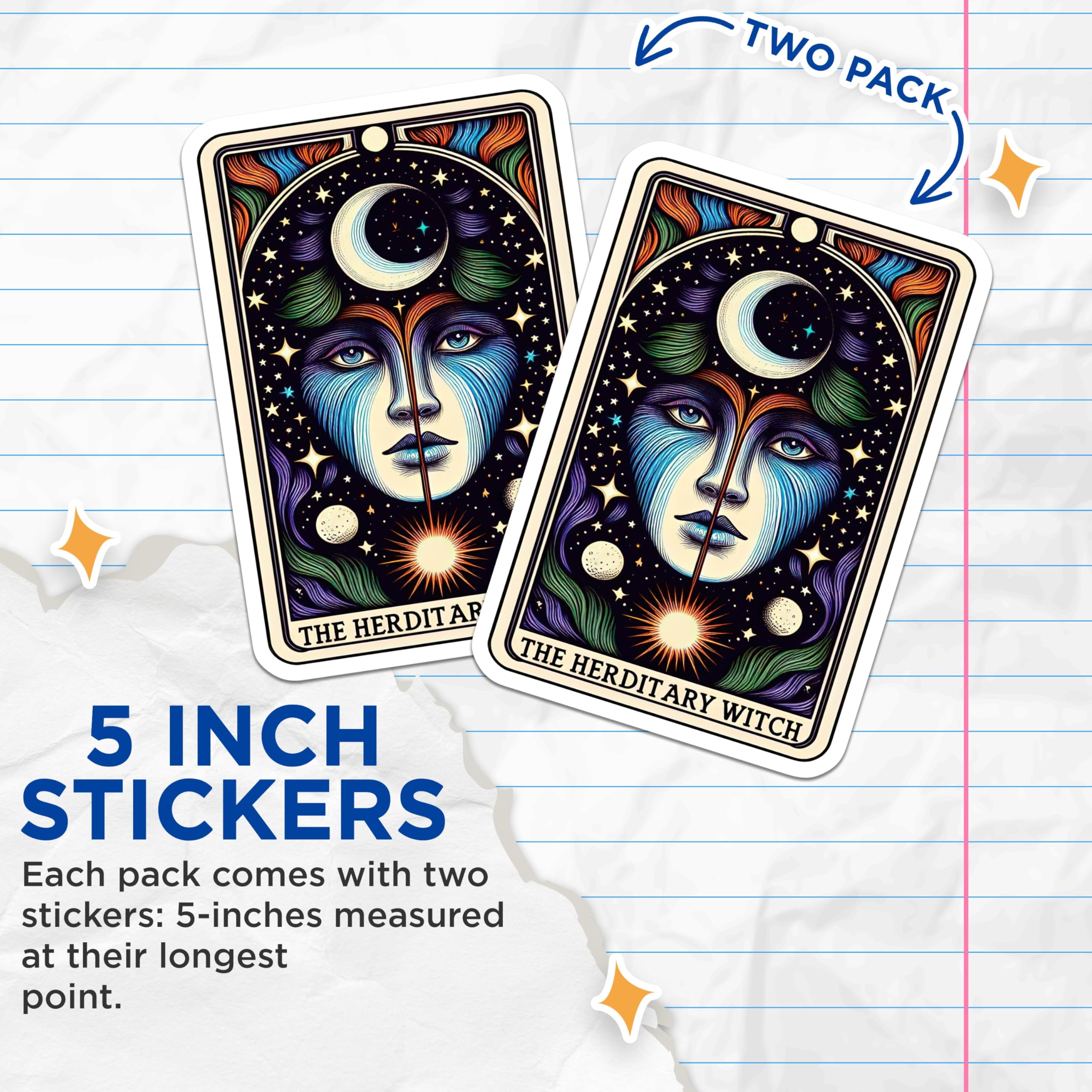 (2 Pack) The Herditary Witch Stickers - Moon Face Stickers - Gothic Witchcraft Art Stickers - 5" On Longest Side - Sticks to Smooth Flat Surfaces - Made in USA - BMCS5430