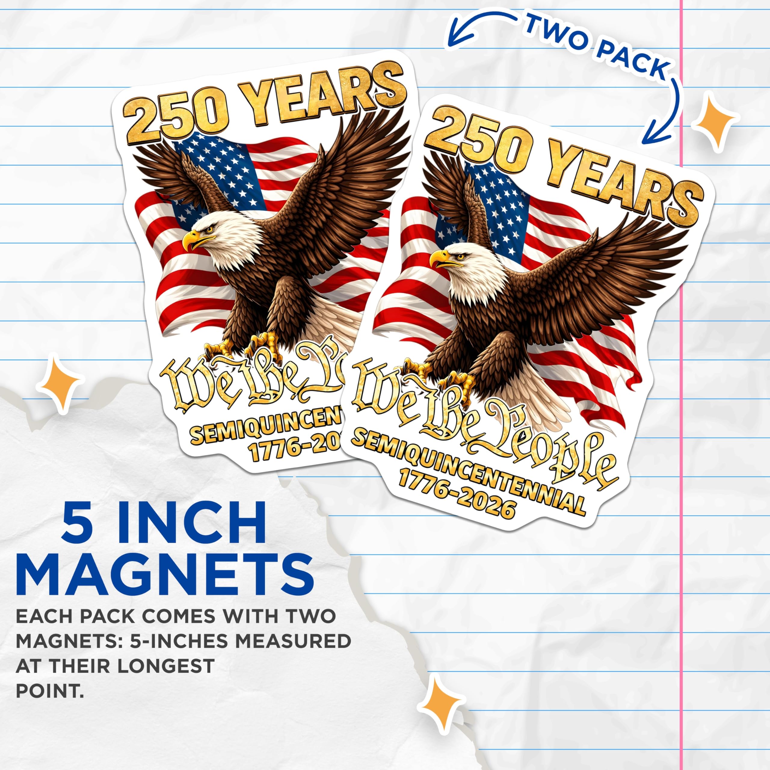 (2 Pack) 250 Years US History Stickers - Semiquincentennial Bald Eagle - We The People American Flag - American Independence – Bumper, Truck, Laptop Decal Set - BMCS251