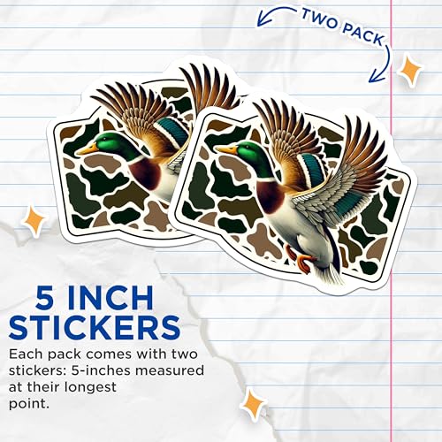 (2 Pack) Duck Hunting Stickers - Mallard Duck - Wildlife Decal - 5" On Longest Side - Sticks to Smooth Flat Surfaces - Made in USA - BMCS6044