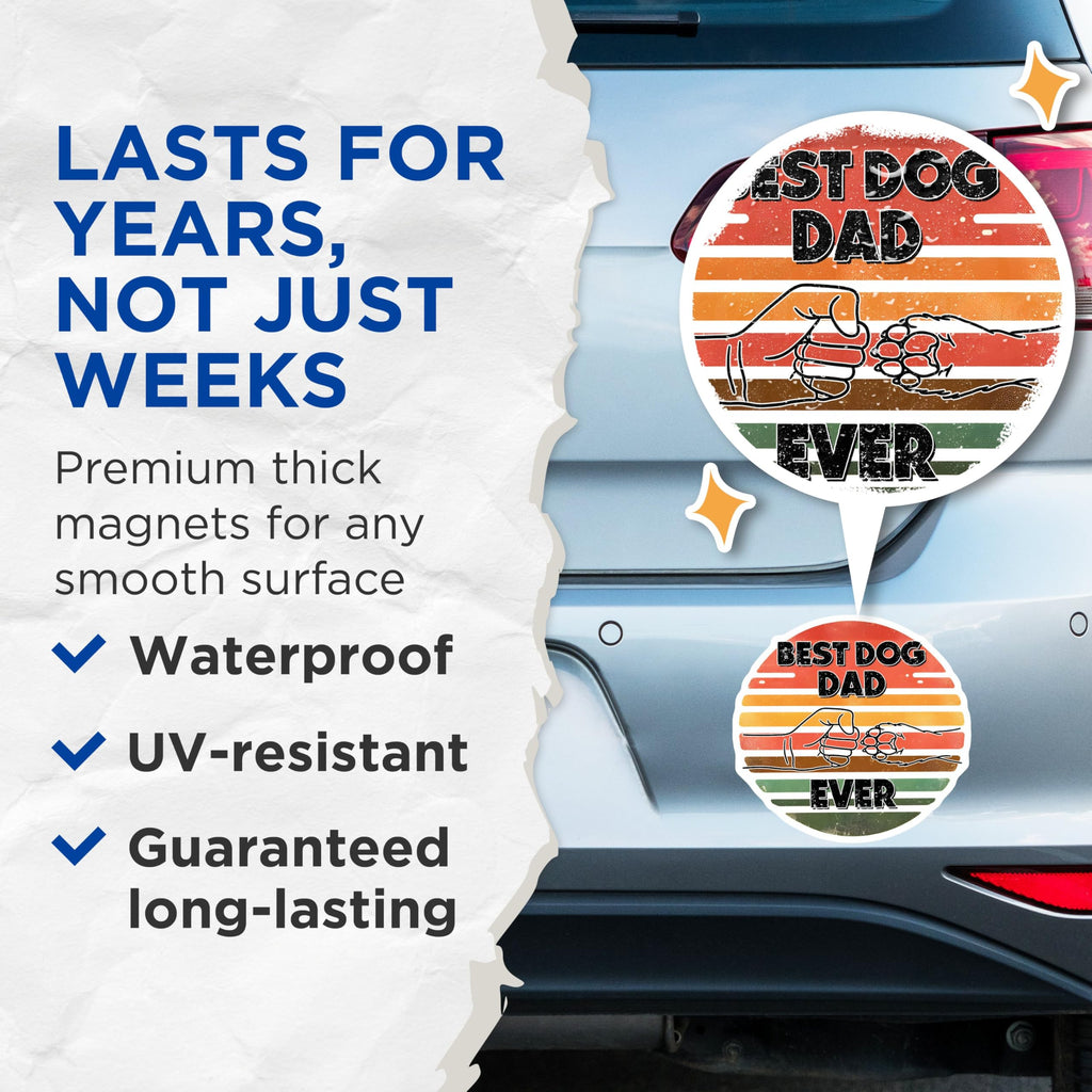 (2 Pack) Best Dog Dad Ever Magnets - Fun Dog Lover - Pet Parent - Dog Dad Gifts - 5" On Longest Side - for Cars, Refrigerators, Toolboxes, Lockers - Made in USA BMCS3241
