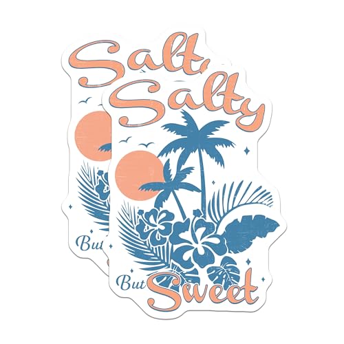 (2 Pack) Salty But Sweet Stickers - Beach Themed - Tropical Vinyl Decals - 5" On Longest Side - Sticks to Smooth Flat Surfaces - Made in USA - BMCS7075