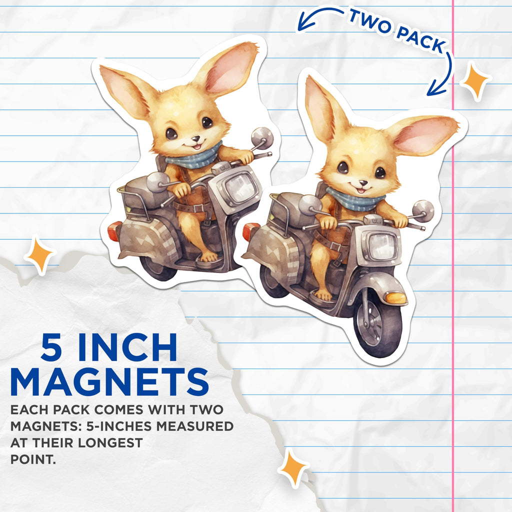 (2 Pack) Fennec Fox Magnets - Cute Animal Illustration - Scooter Art for Fridge Decor - 5" On Longest Side - Premium Magnet - for Cars, Refrigerators, Toolboxes, Lockers - Made in USA - MAG16761