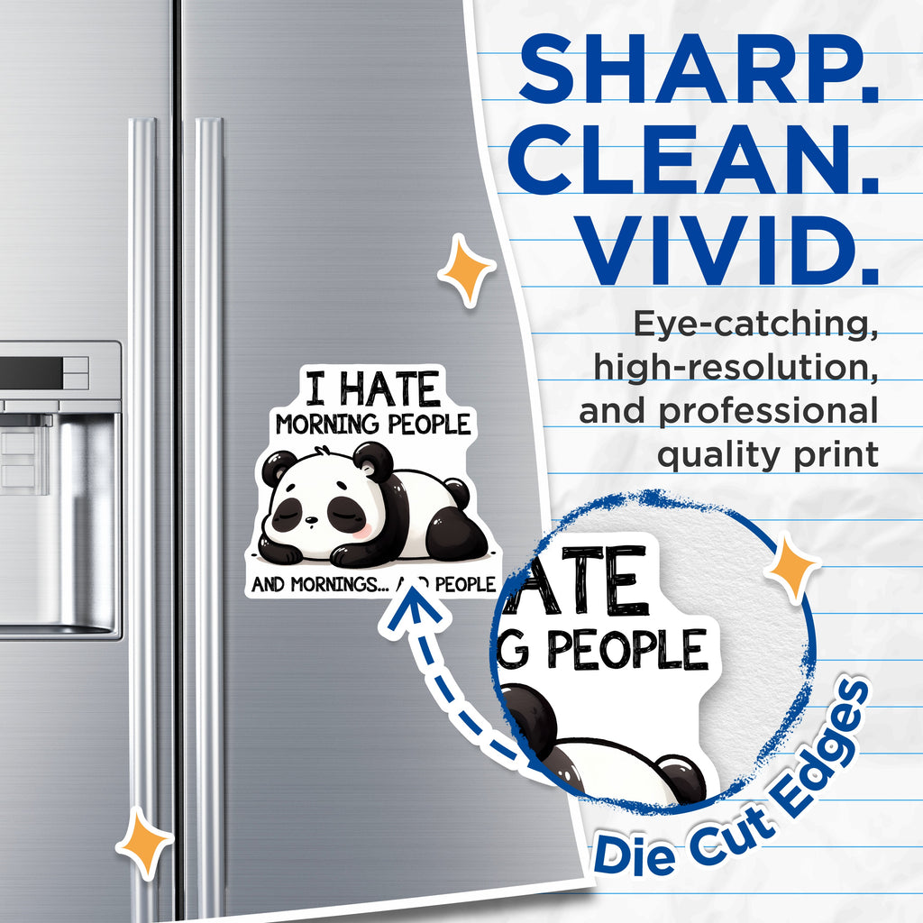 (2 Pack) I Hate Morning People Magnets - Funny Sleeping Panda - Introvert Refrigerator Decor - 5 Inches On Longest Side - Thick Durable Magnet - Made in USA - MAG39949