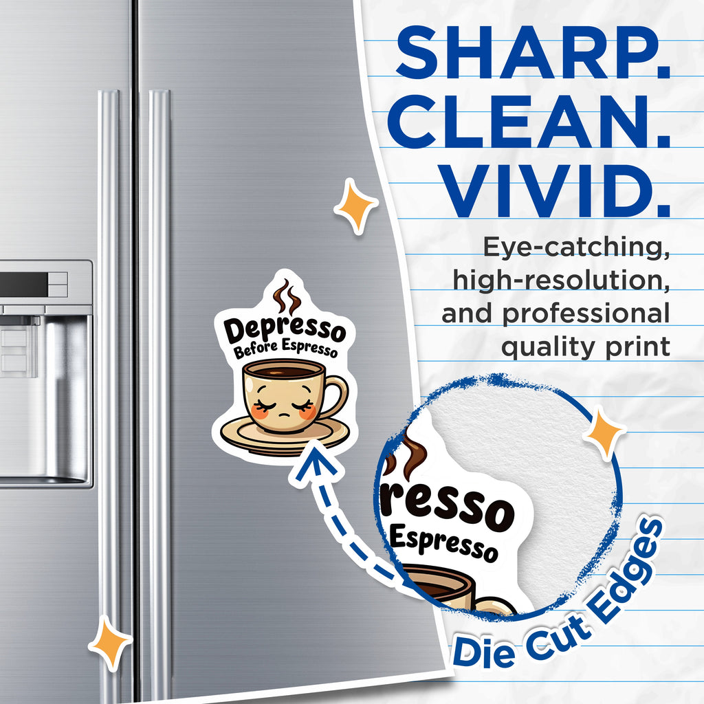 (2 Pack) Depresso Before Espresso Magnets - Funny Coffee Lover - Kawaii Kitchen Appliance Accent - 5 Inches On Longest Side - Thick Durable Magnet - Made in USA - MAG39548
