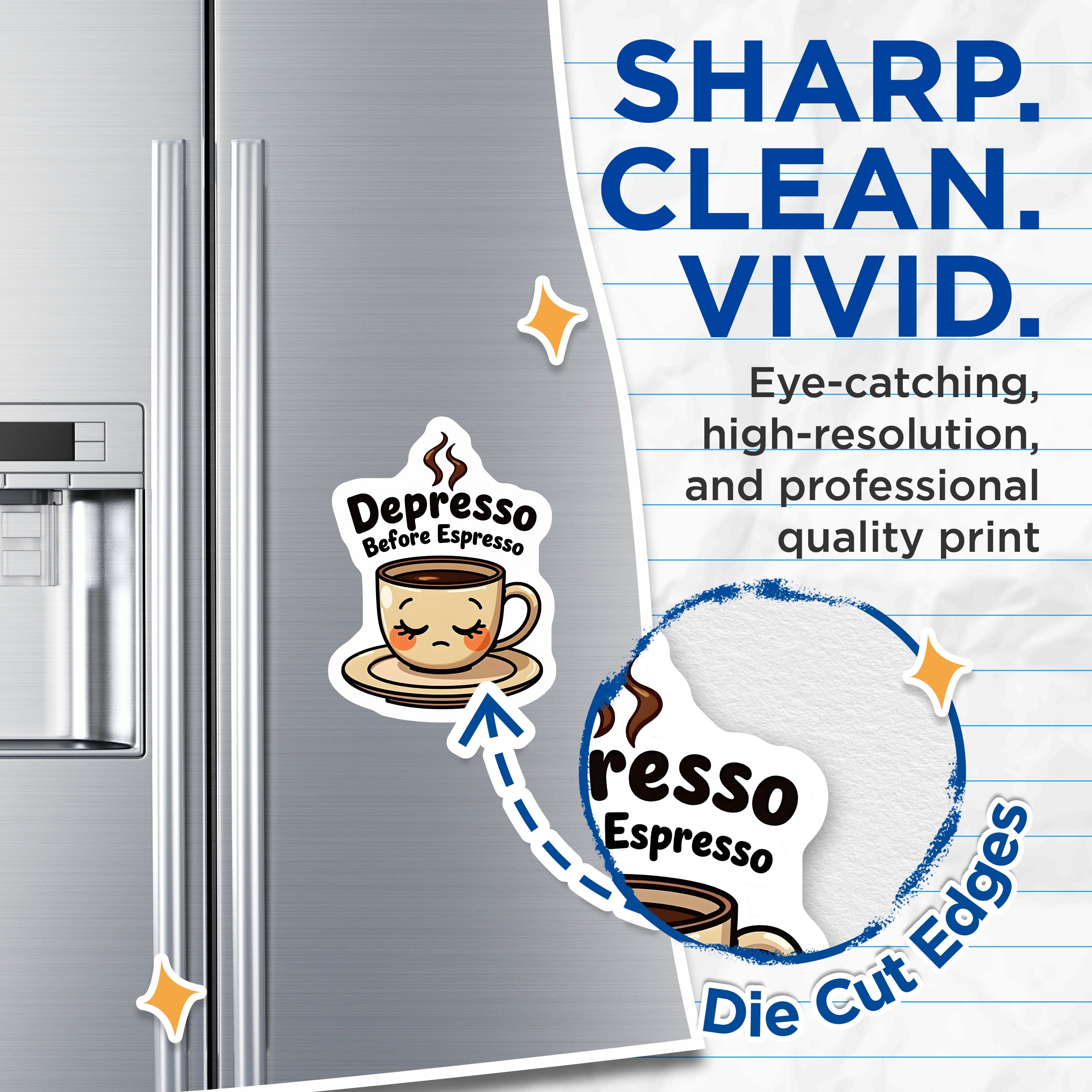 (2 Pack) Depresso Before Espresso Magnets - Funny Coffee Lover - Kawaii Kitchen Appliance Accent - 5 Inches On Longest Side - Thick Durable Magnet - Made in USA - MAG39548