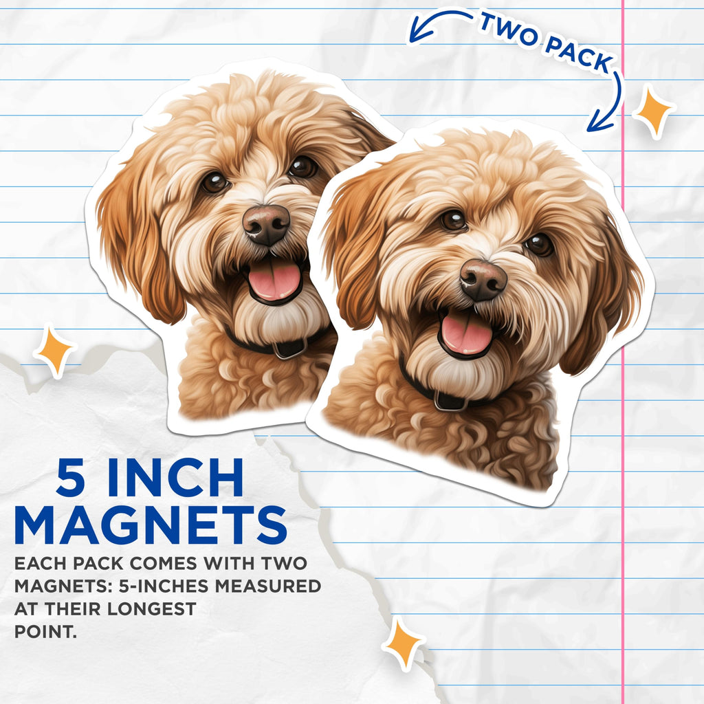 (2 Pack) Goldendoodle Magnets - Labradoodle Fridge Decor - Happy Doodle Dog Accessory - Pet Parent Collectible Item - 5 Inches On Longest Side - Thick Durable Magnet - Made in USA - MAG30152