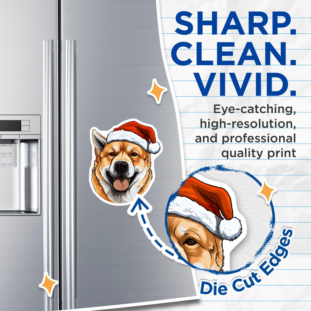 (2 Pack) Shiba Inu Magnets - Christmas Dog Magnets - Santa Hat Festive Animal Decals - 5 Inches On Longest Side - Thick Durable Magnet - Made in USA - MAG24280