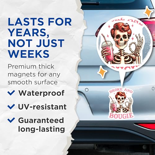 (2 Pack) Funny Skeleton Magnet - Retro Skeleton Design - 5" On Longest Side - Sticks to Smooth Flat Surfaces - Made in USA - MAG9766