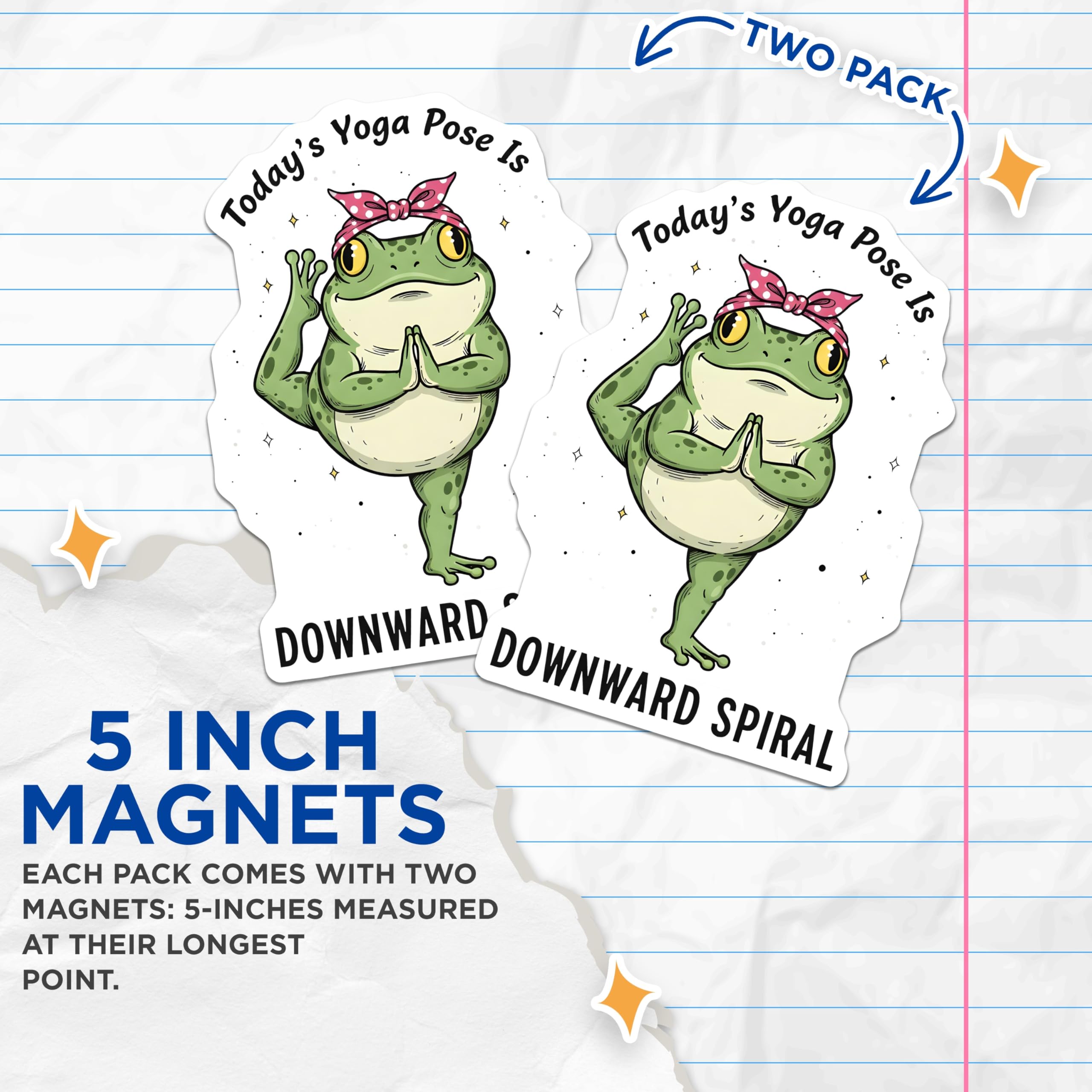 (2 Pack) Yoga Frog Magnets - Funny Animal Magnets - Downward Spiral Pose - 5" On Longest Side - Premium Magnet - for Cars, Refrigerators, Toolboxes, Lockers - Made in USA - MAG15963